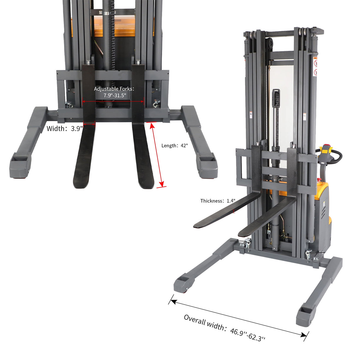 APOLLOLIFT Fully Powered Electric Pallet Stacker 3300lb Walk Behind Forklift 220" High Lift