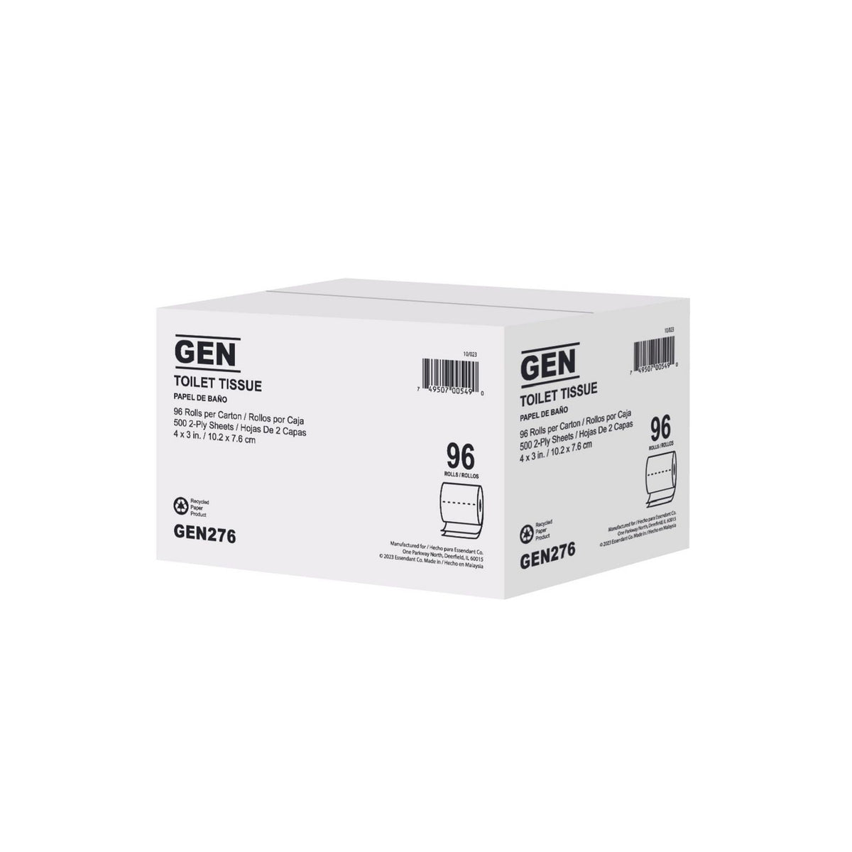GEN Standard Bath Tissue, White, 2-Ply, 4 x 3, 500 Sheets/Roll, 96 Rolls/Carton