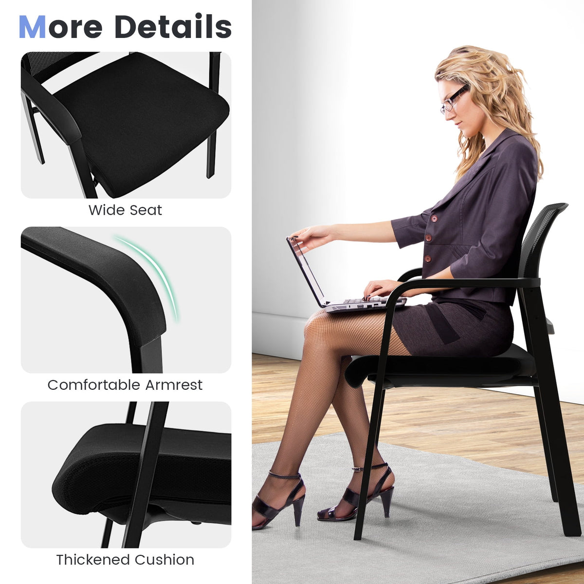 Gymax 12-Pack Office Conference Chair Set Mesh Guest Reception Stack Chairs w/ Caster Wheels