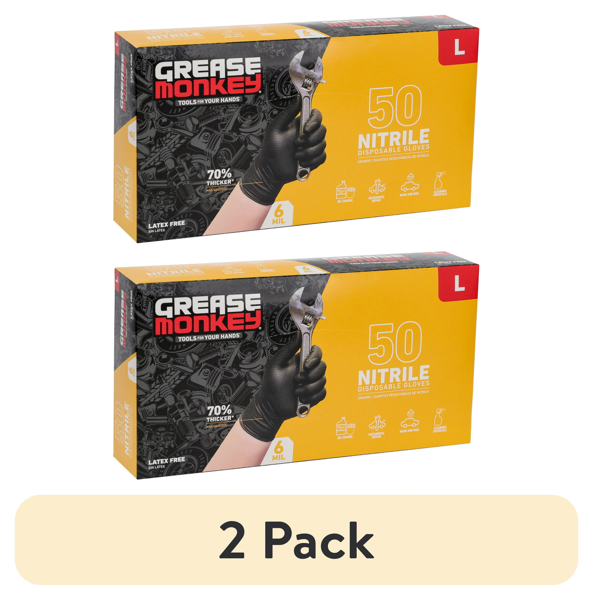 Grease Monkey Nitrile Disposable Gloves, Latex Free, Touchscreen, Black, Large, 50 Pack
