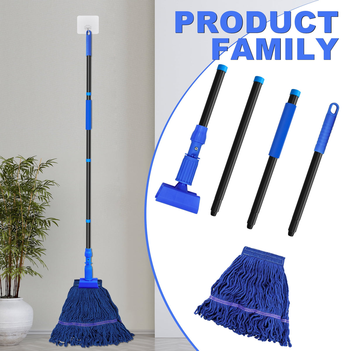 NEWE Commercial Mop for Floor Cleaning, Heavy Duty Industrial Mops with 55 inches Long Handle (Blue)