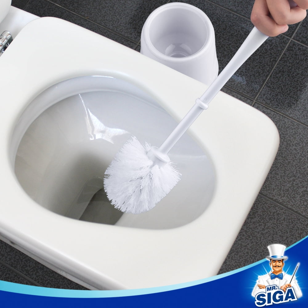 MR.SIGA Toilet Bowl Brush and Caddy, Dia 12cm x 38cm Height,White, Pack of 2