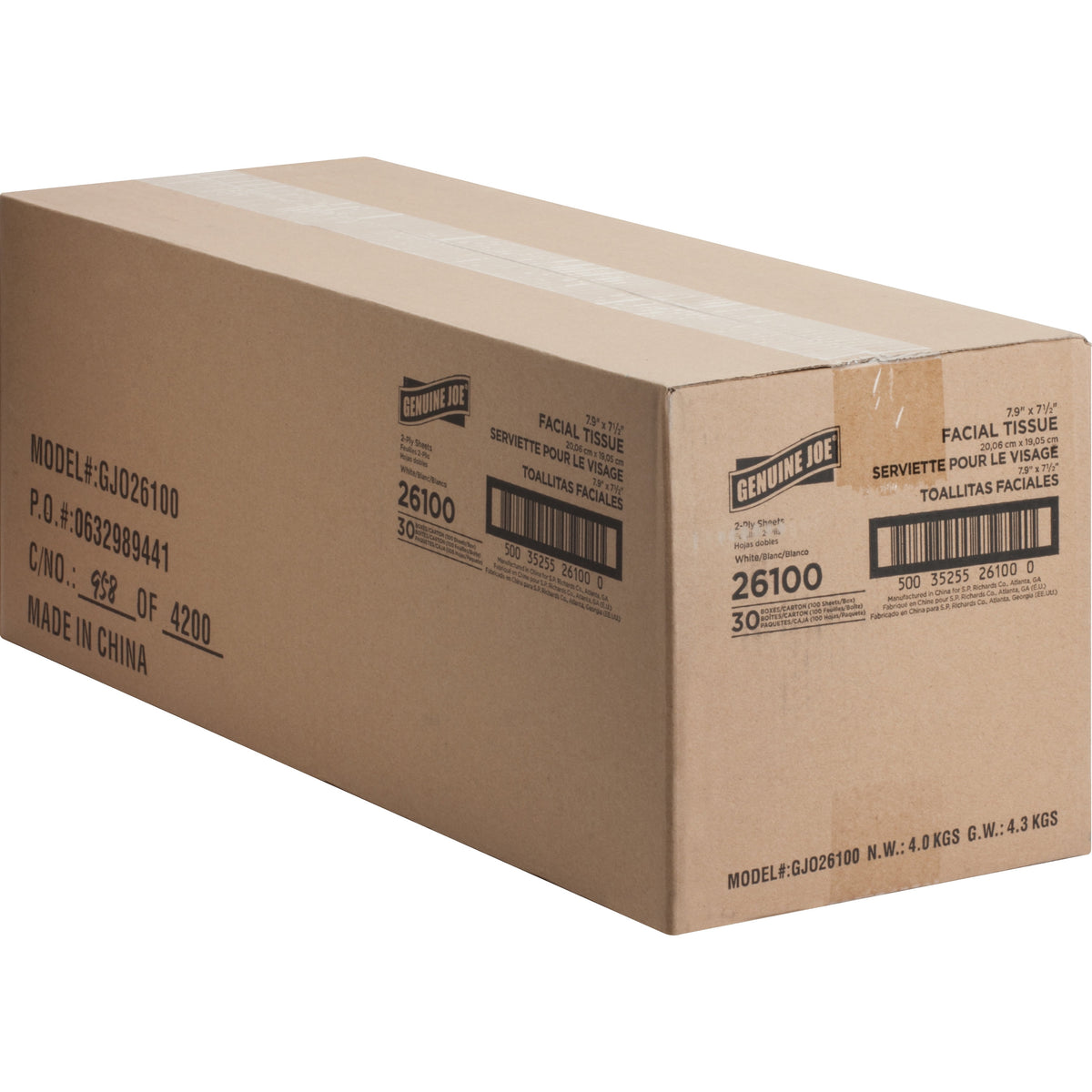 Genuine Joe 2-ply Facial Tissues, Pack of 30