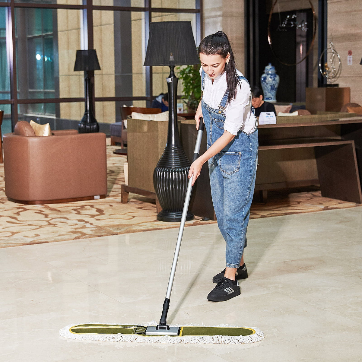 Eyliden 39” Commercial Industrial Cotton Mop Dust for Hardwood Floors, 59inch Telescopic Height with 2 Mop Pads, Green