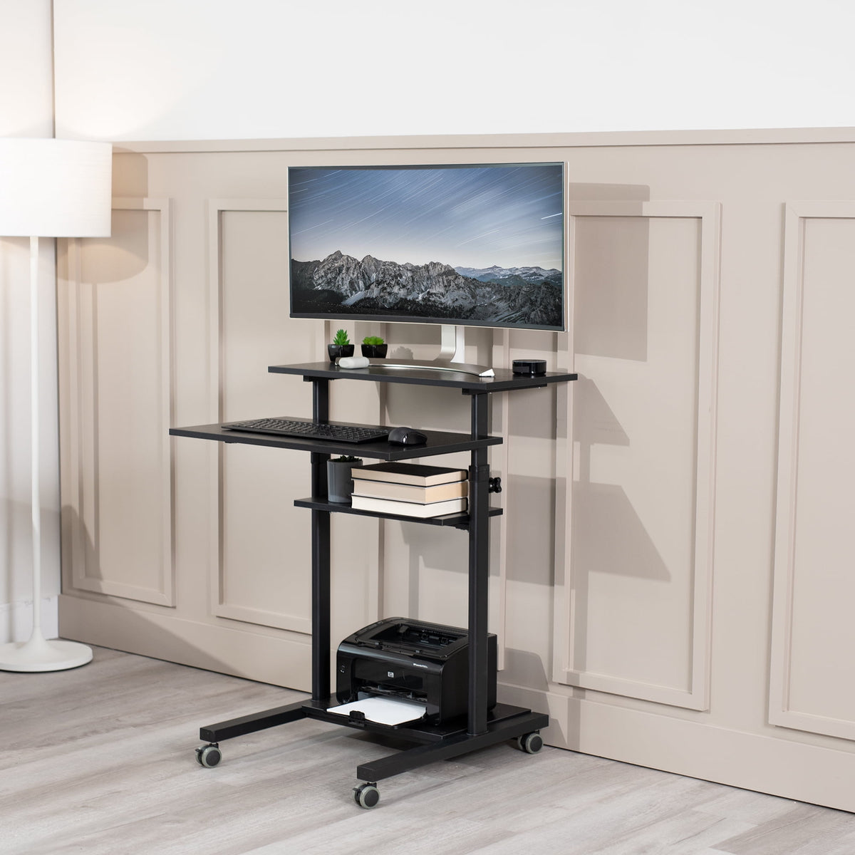 VIVO Black Mobile Height Adjustable Stand Up Desk Workstation Presentation Cart