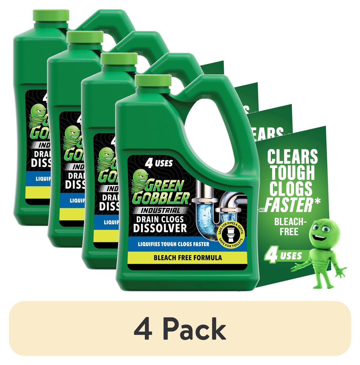 Green Gobbler Industrial Strength Drain Clog Remover & Cleaner Liquid Gel, 64 Fl Oz