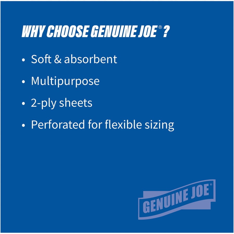 Genuine Joe 2-Ply Household Roll Paper Towels - 4.40 x 11 Inches - 200 Sheets Per Roll - White - Perforated for Kitchen, Multipurpose - 24 Rolls Per Carton