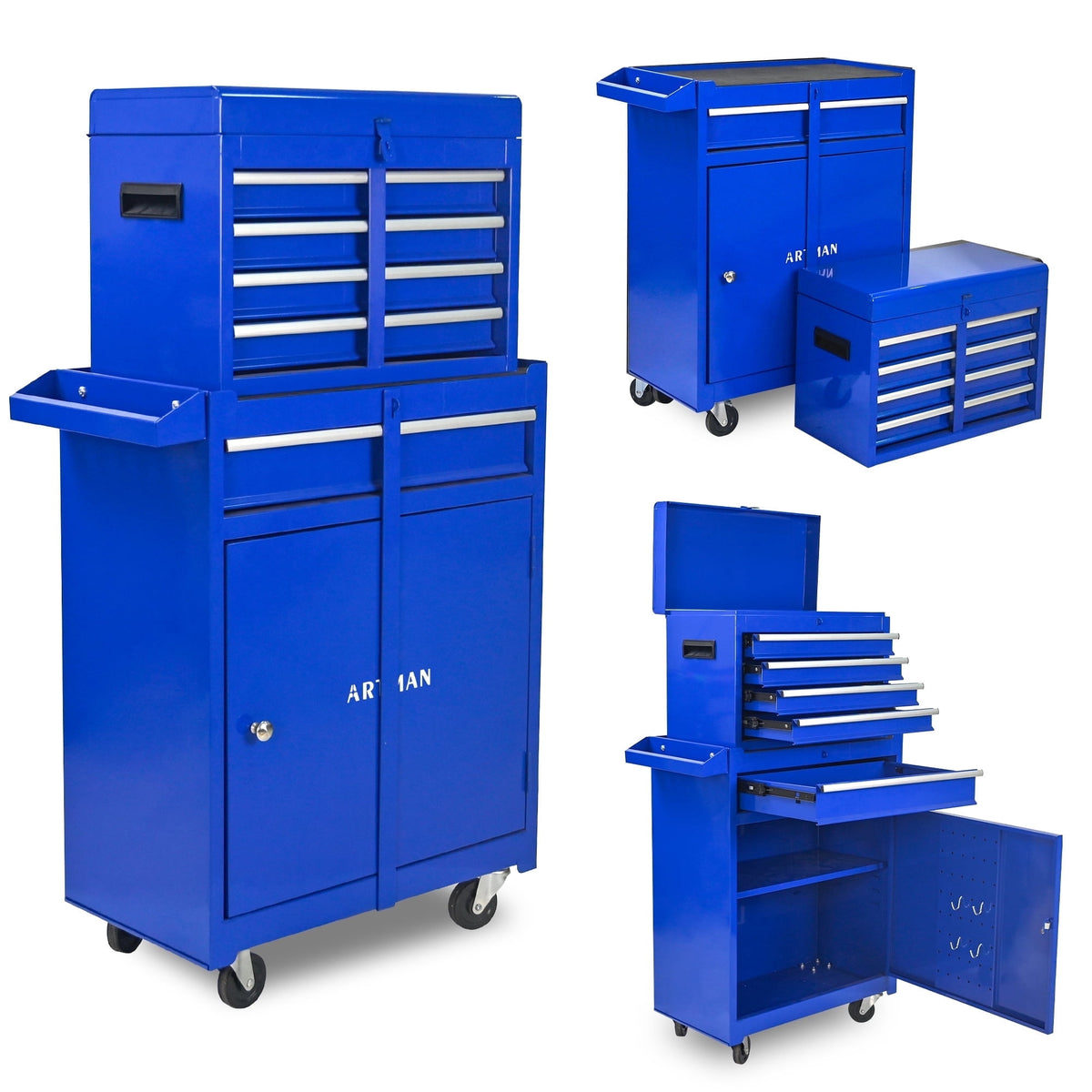 Tool Chest, 5-Drawer Rolling Tool Storage Cabinet with Detachable Top Tool Box, Universal Lockable Wheels