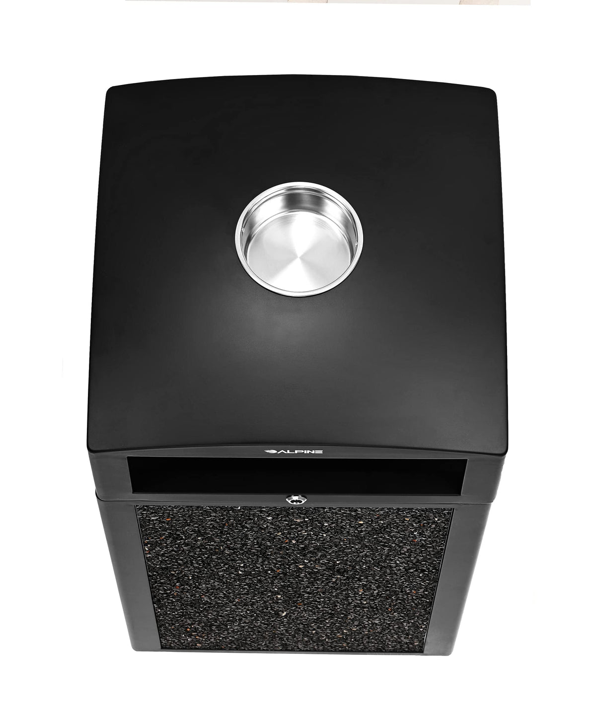 Alpine Outdoor Commercial Trash Can with Lid - 40 Gallon Heavy Duty Metal Garbage Can with Removable Bin, Locking Lid, Perfect for Patio, Pool, Deck, Mall Black, Grey Stone Panels (Tray)