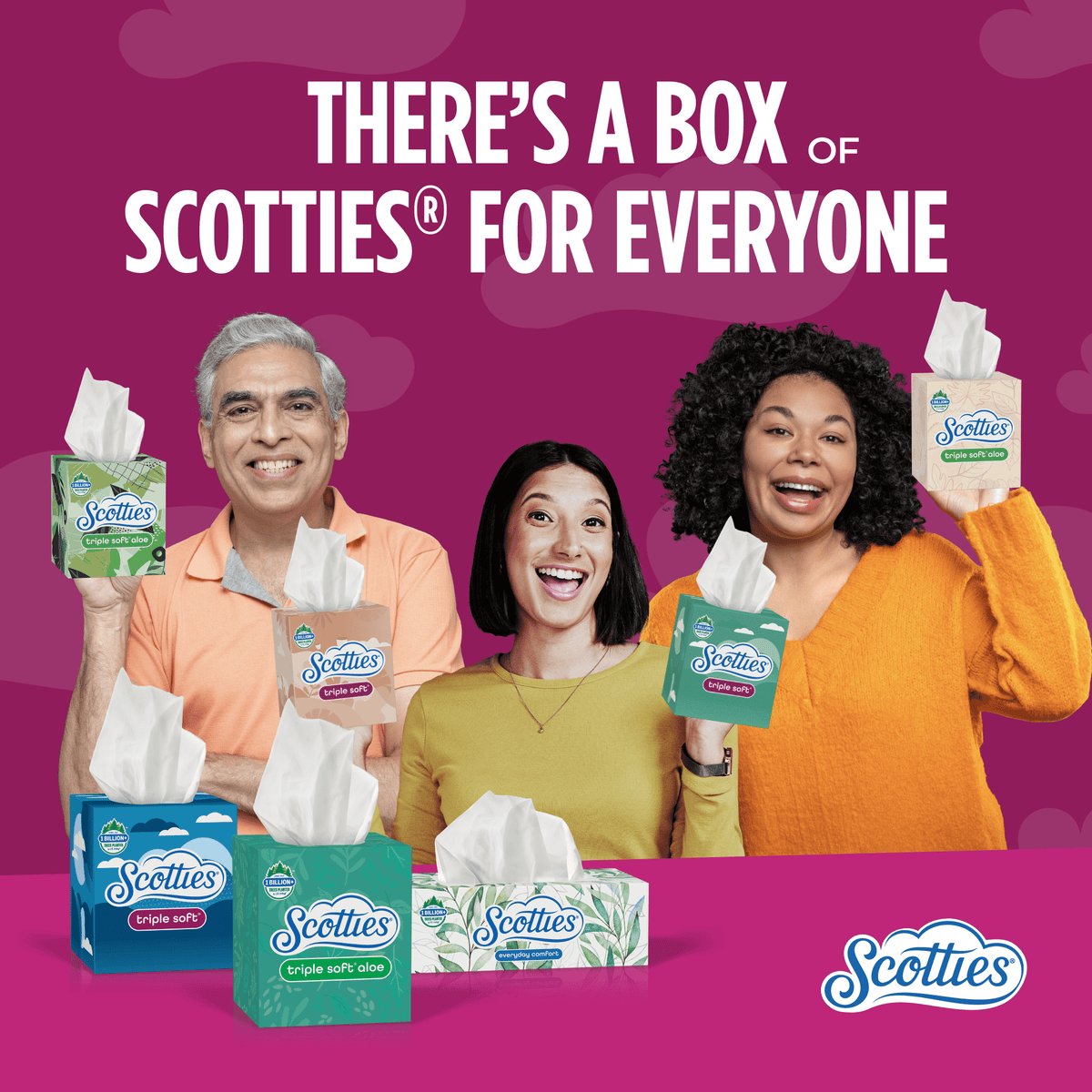 Scotties Everyday Comfort Facial Tissues, 4 Cube Boxes, 64 Facial Tissues per Box, 2-Ply (256 Total Sheets)