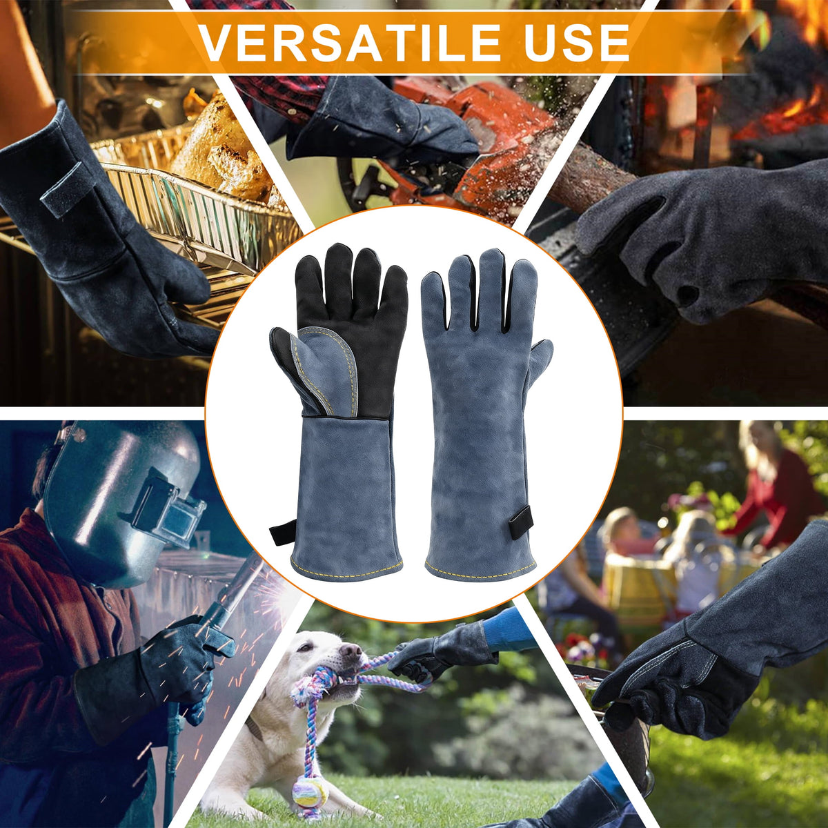 Cyrico Welding Gloves for Men, 16 Inch Leather Heat-Resistant Work Gloves with Reinforced Stitching for BBQ, Fireplace, Grill, Wood Stove, Yard Work, and Light Welding Tasks