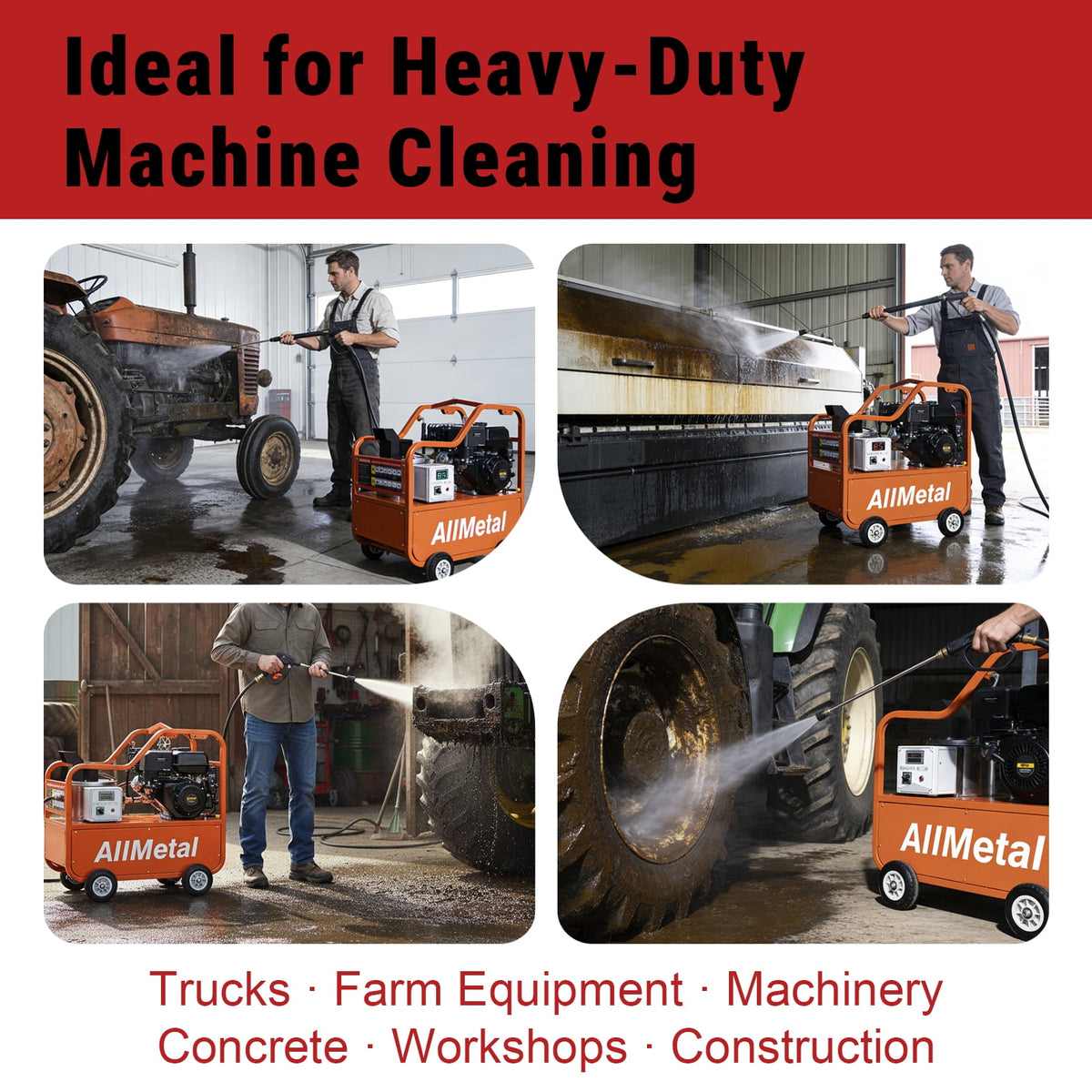 4000 PSI Hot Water Pressure Washer, 4.0 GPM, 420cc Gas Engine with AR Pump, Commercial Heavy-Duty Power Washer for Trucks, Machinery, Concrete, Industrial Grease Removal
