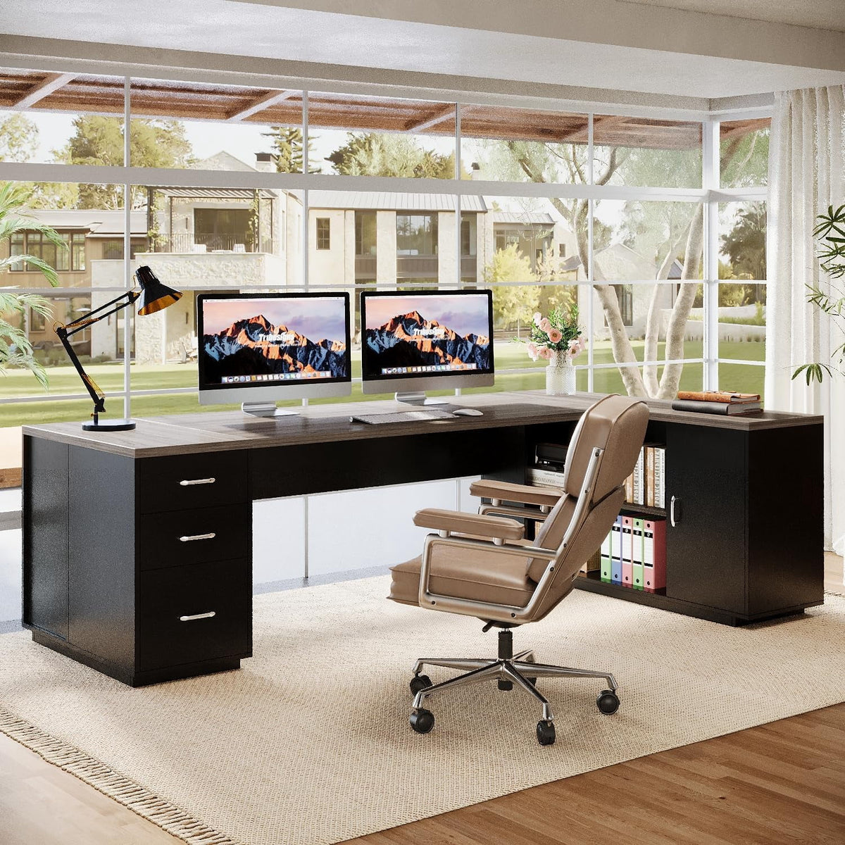 Tribesigns 85.8-Inch L-Shaped Executive Office Desk with File Drawers & Storage Cabinet