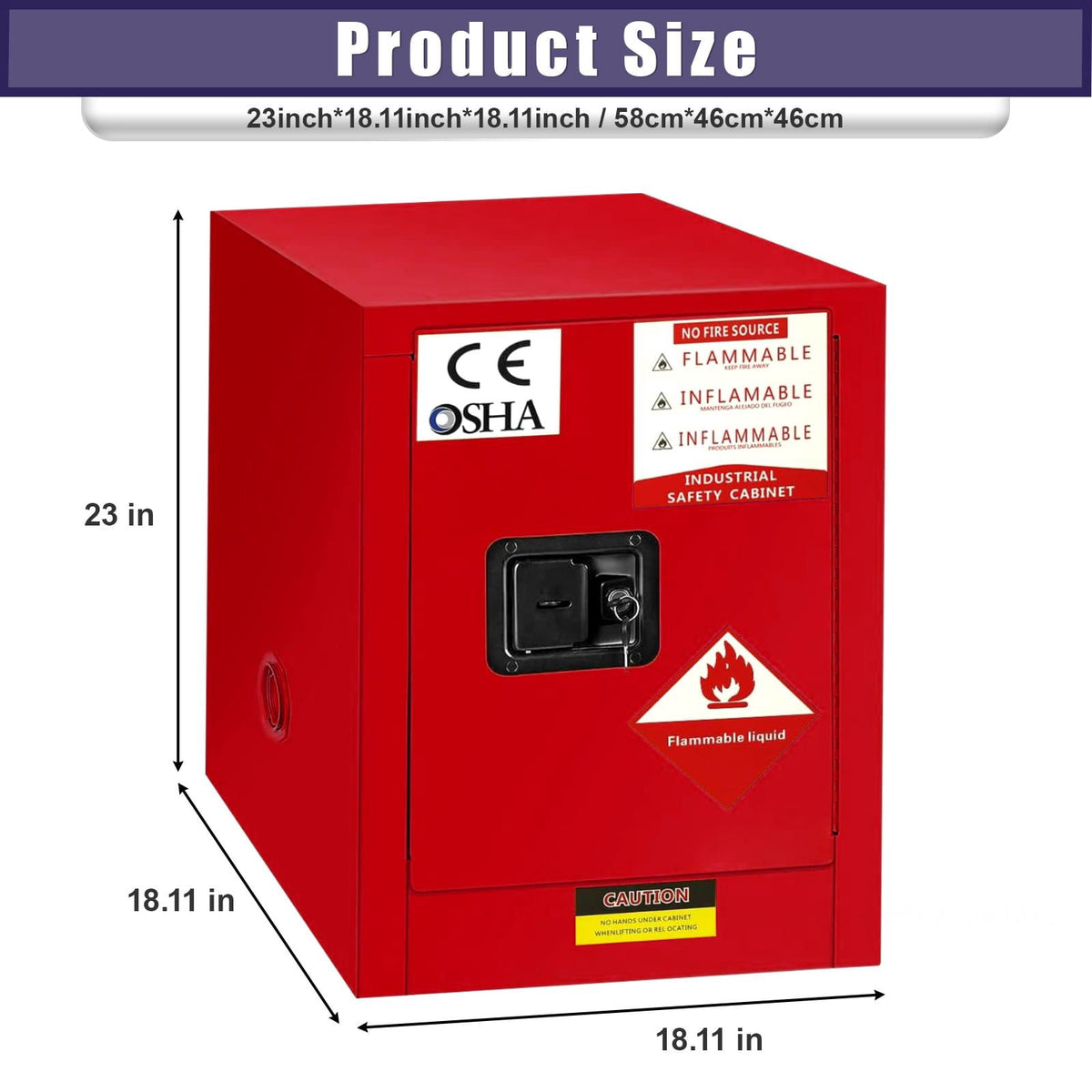 4 Gallon Industrial Chemical Safety Cabinet, Fireproof Steel Storage for Flammable Liquids, Red, 23in
