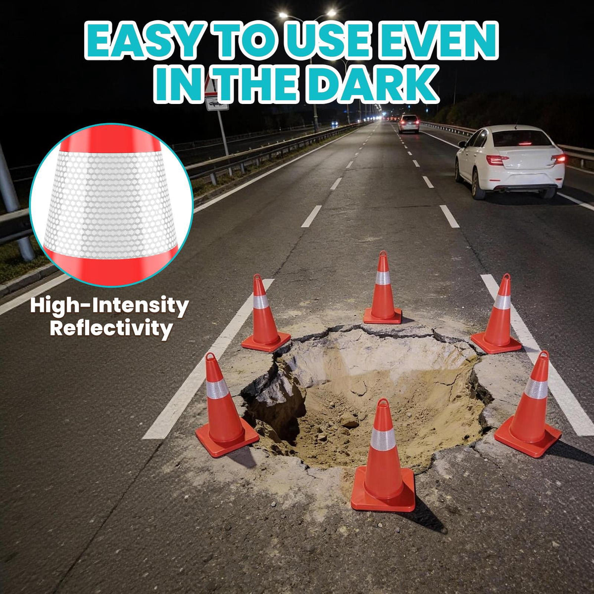 12 Cones Elements Cones PVC Material Safety Cones Traffic Cones, Reflective Collar Can Be Connected To A Chain High Resilience Impervious To Crushing, for Warehouse Parking Marking
