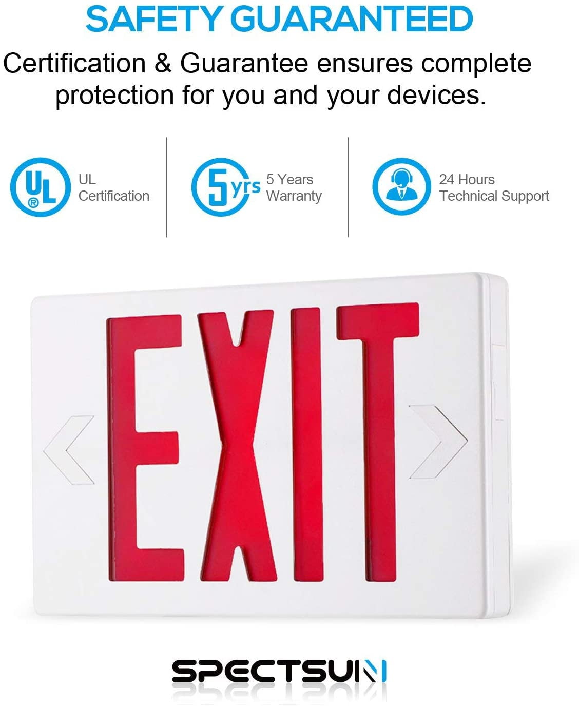 SPECTSUN 1 Pack Led Red Exit Light /Exit Emergency Light/Fire Exit Sign Light/Lighted Exit Sign- 120-277VAC, UL Certified.