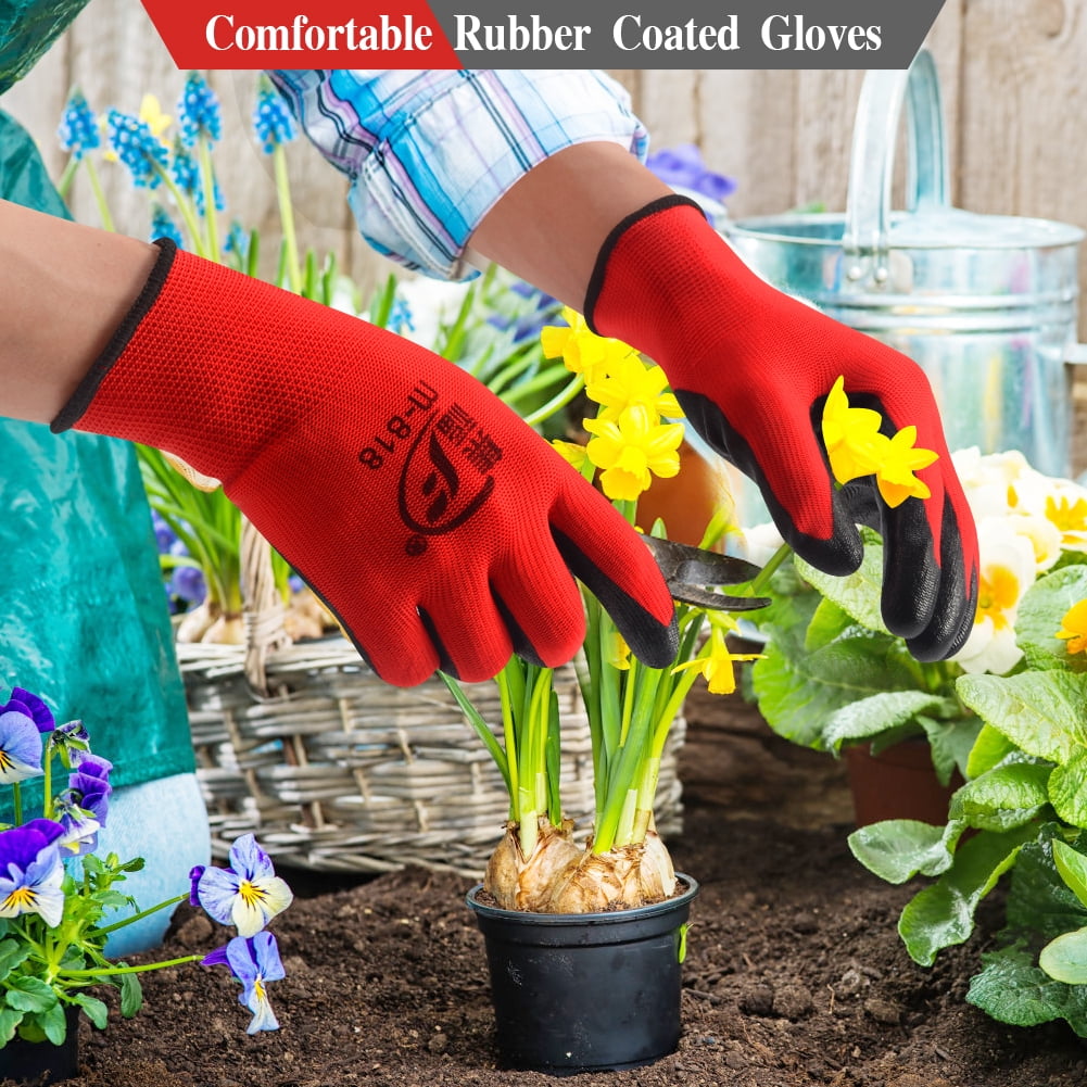 24 Pairs Gardening Work Gloves Bulk for Men Women Nitrile Rubber Coated Dipped Gripping Touch Screen Gloves Construction Gloves Men Safety Work Gloves Large