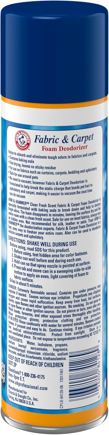 Fabric and Carpet Foam Deodorizer Professional, Aerosol, Fresh Scent, 15 fl oz (Case of 8)