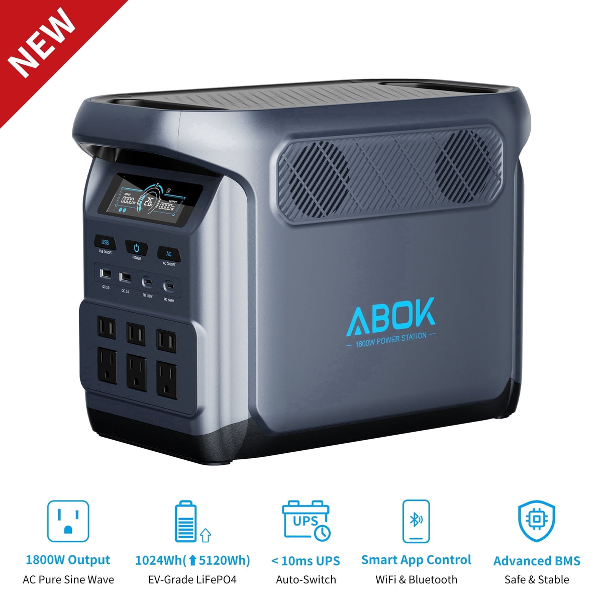ABOK Ark2000 Expandable Power Station 2000W, 1536Wh LiFePO4 (Up to 3072Wh) for Home Backup, Blackouts & Hurricanes