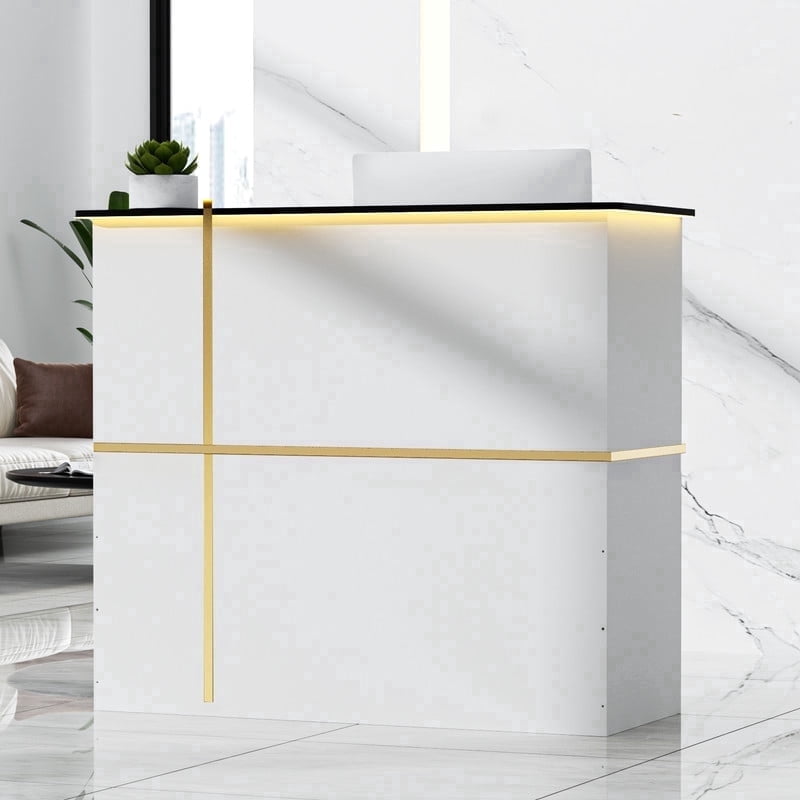 AHB 50-inch Reception Desk with Counter, Front Desk Office Desk with Storage Shelves, Black