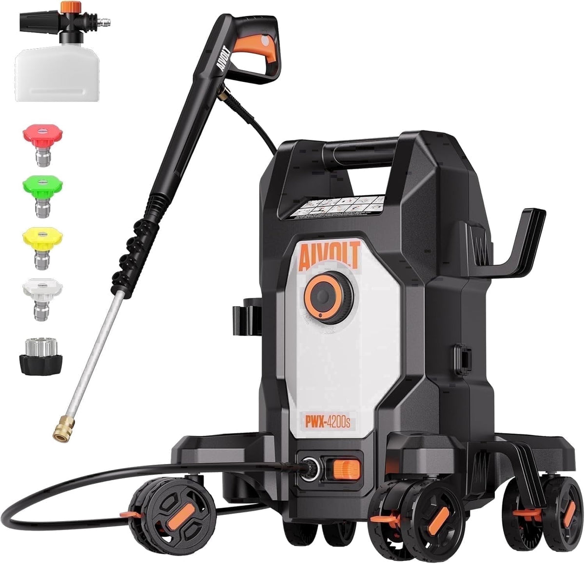 AIVOLT Corded Electric Pressure Washer 4800 PSI, 2.76 GPM, 4 Nozzles, Soap Tank, Anti-Tipping, 36ft Cable, 25ft Hose Cold Water Power Washer