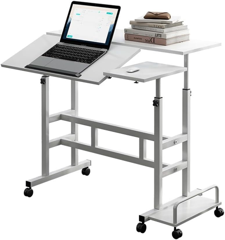 Adjustable Height Mobile Standing Desk – Compact Rolling Workstation for Small Spaces – Ergonomic, Portable – Dark walnut