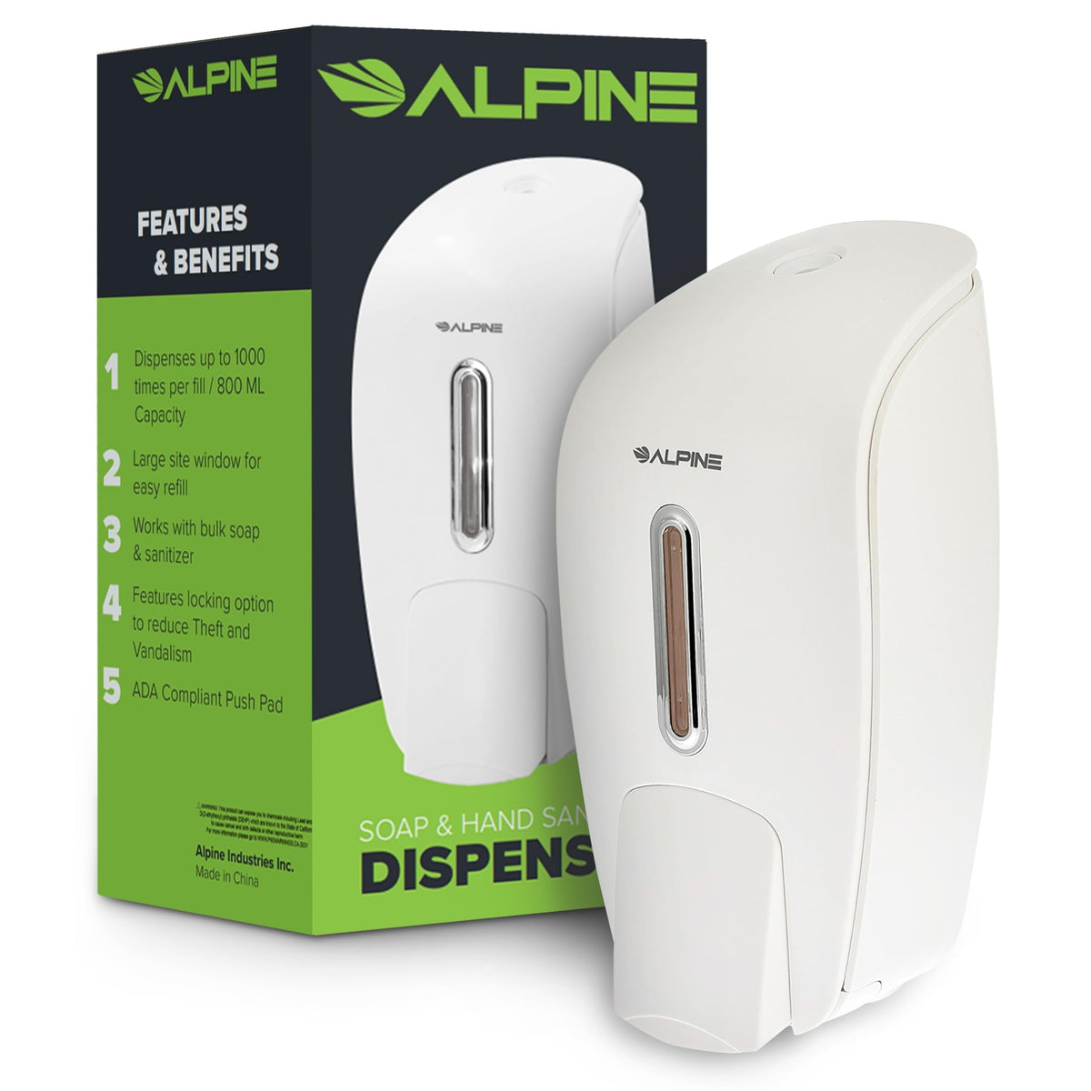 Alpine Manual Soap Dispenser Wall Mount - Commercial Soap Dispenser Wall Mounted for Liquid Soap & Hand Sanitizer Perfect for Bathroom, Kitchen, Refillable 800 ml Capacity (Grey)