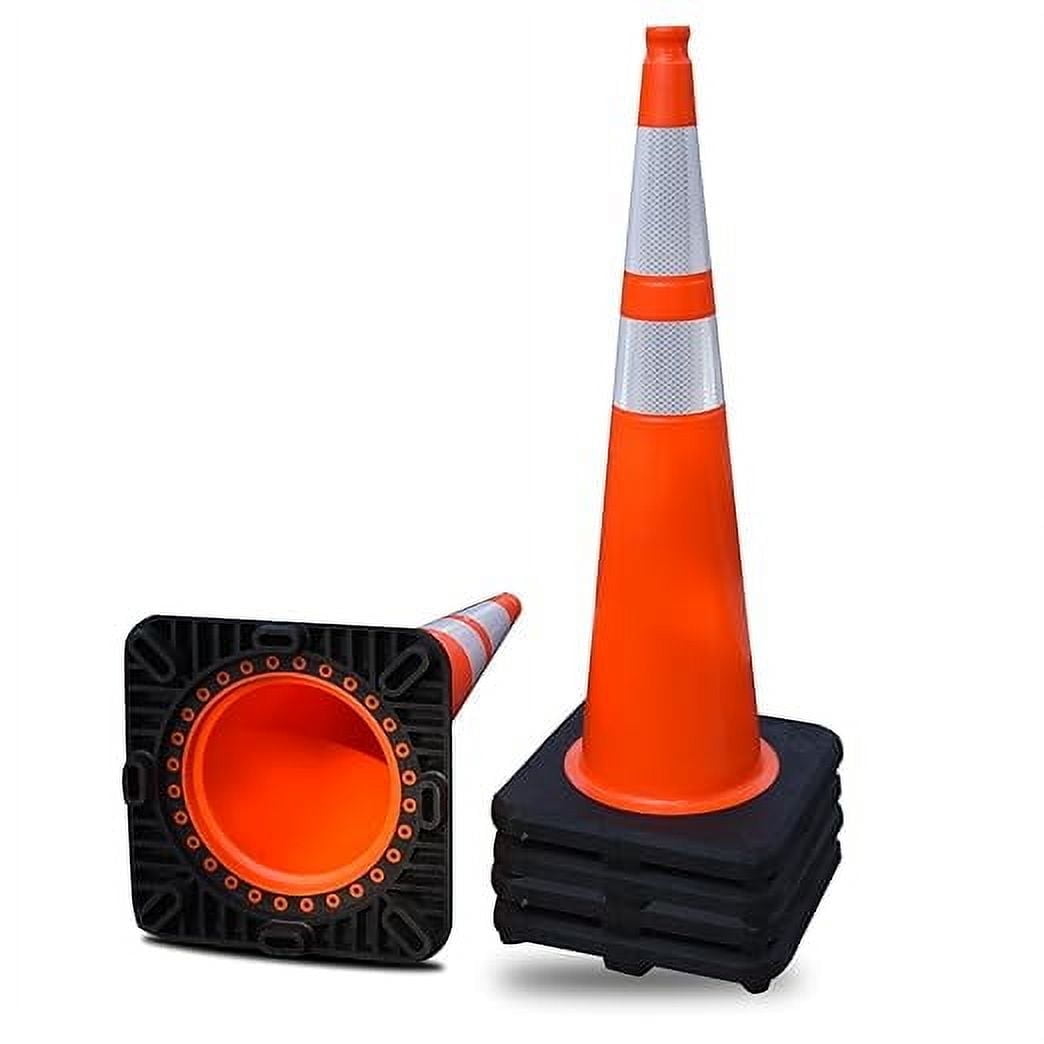 BESEA 36'' Inch PVC Traffic Cone, 6 Pack Road Safety Cones with Black Rubber Base and Reflective Stripes