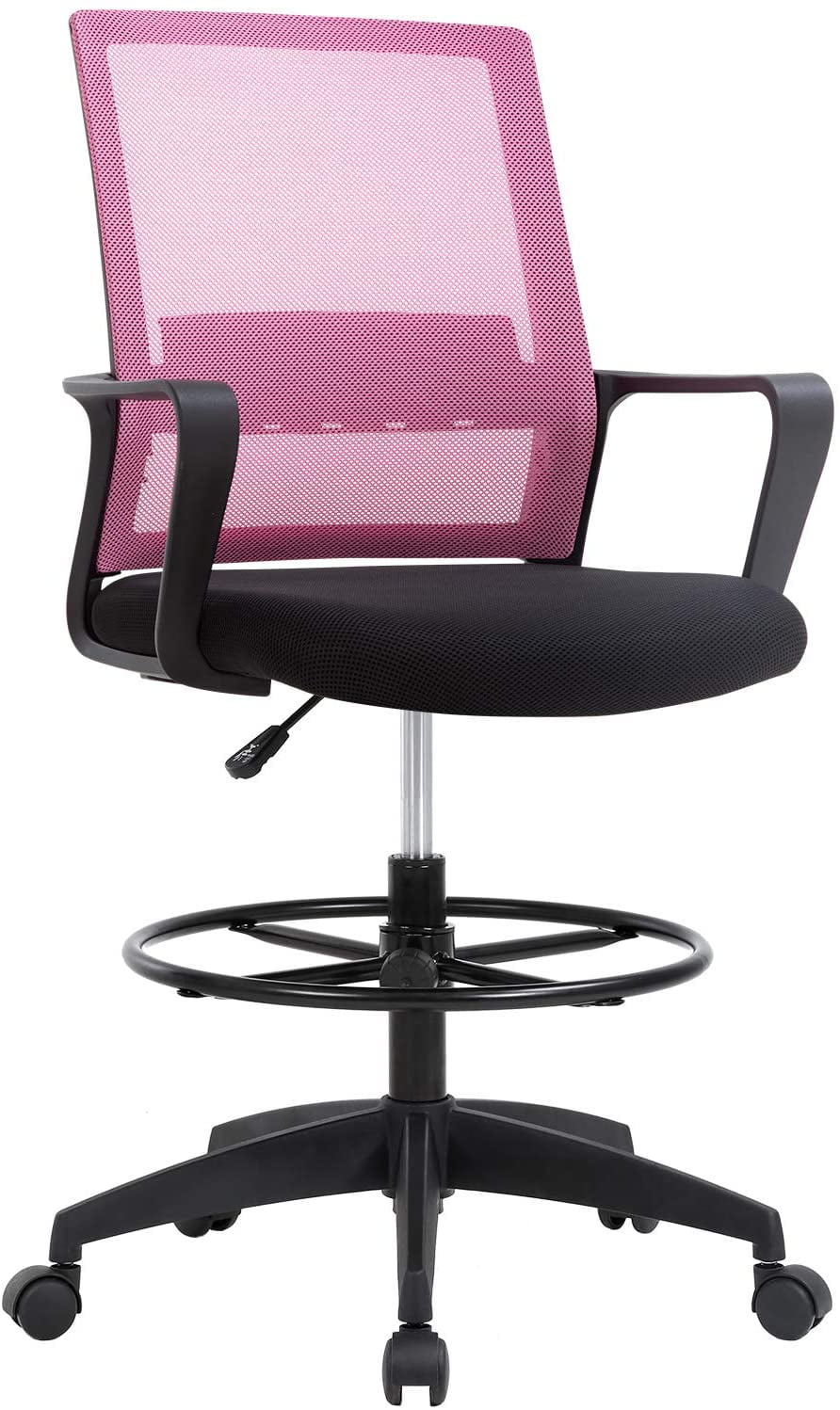 BestOffice Tall Drafting Office Chair, Lumbar Support, Adjustable Arms, Swivel Rolling for Adults(Black)