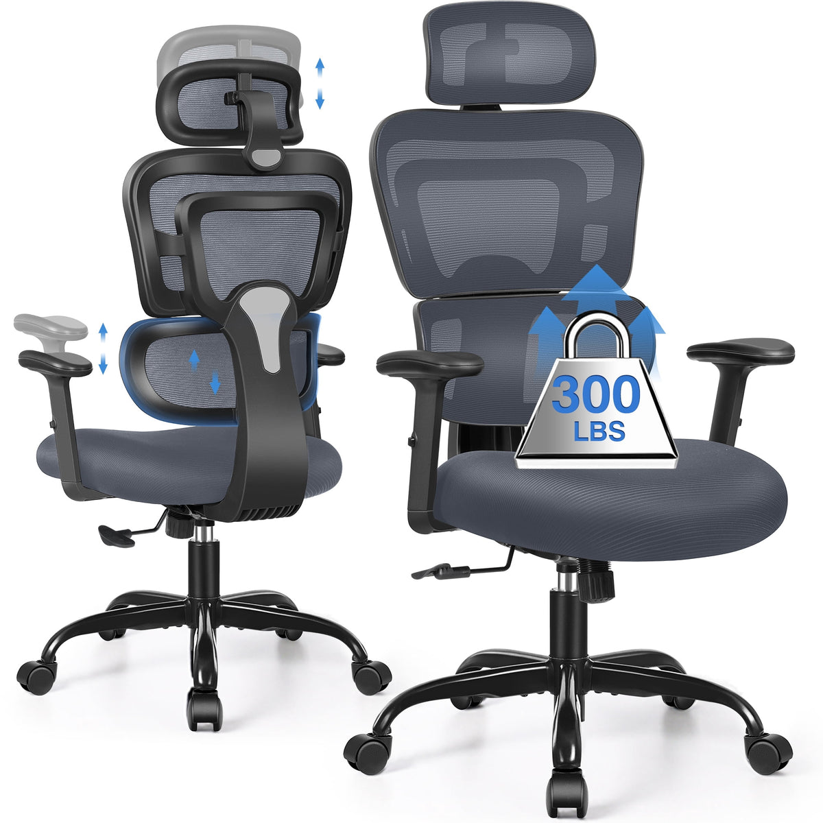 COOLHUT Ergonomic Office Chair, High Back Desk Chair, Breathable Mesh Computer Chair with Lumbar Support, Comfy Foam Cushion Home Office Chair, 300lbs, Black