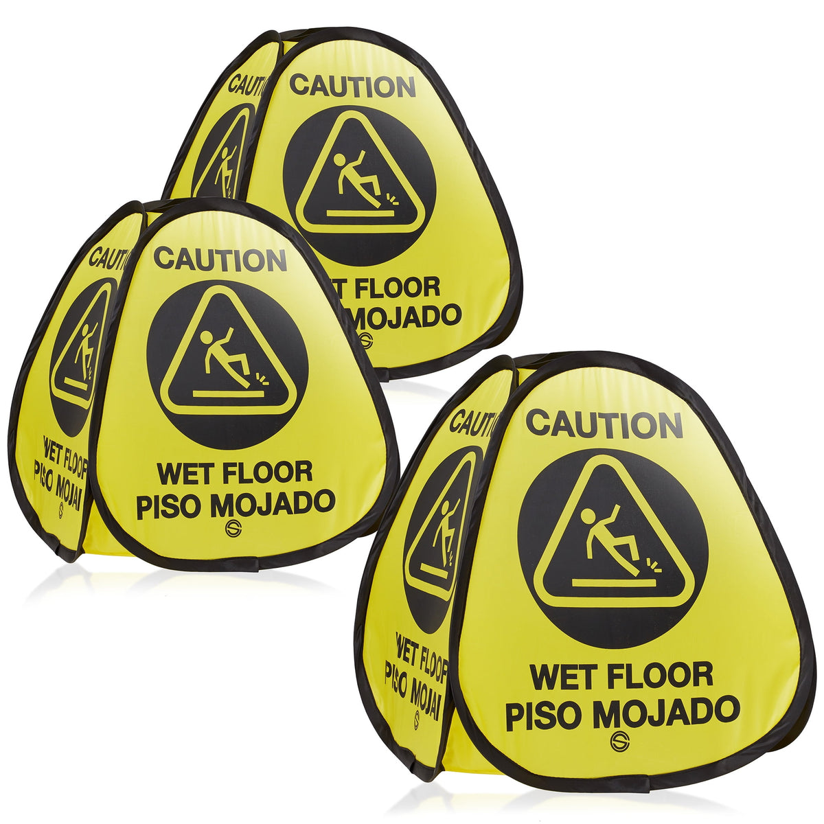 Dryser 6-Pack 16" Pop-up Caution Wet Floor Signs - Yellow 4-Sided English/Spanish Warnings