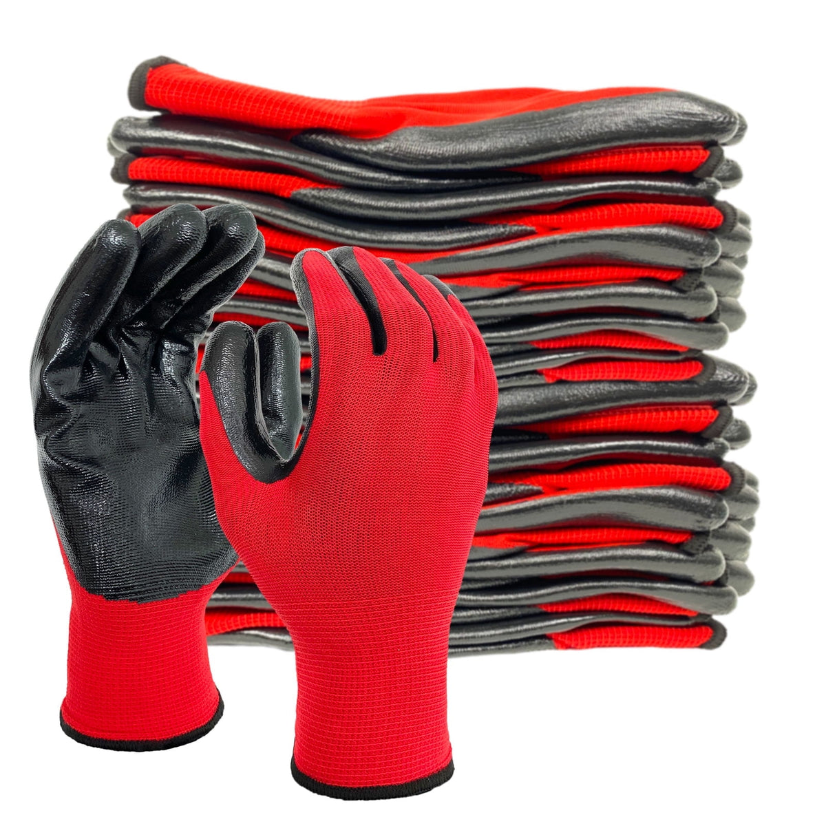 EvridWear 12 Pairs Lightweight Nitrile Coated Grip Work Gloves for Men Women Warehouse Mechanic, Black, Size 8/M