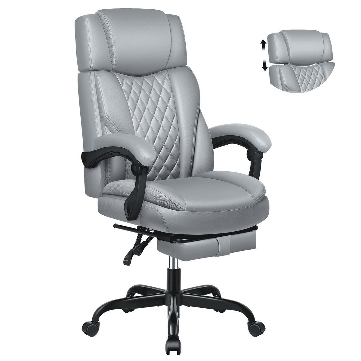 FASTES Big and Tall Ergonomic Office Chair with Footrest - Leather Computer Desk Chair, Reclining High Back Ergonomic Chair with Adjustable Headrest & Lumbar Support, Black