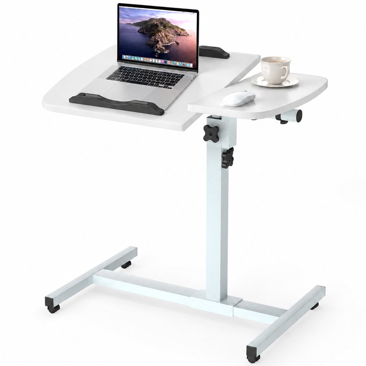 Furnibear Bedside Laptop Desk with Wheels, Height Adjustable Rolling Table with Tilting Desktop, Small Standing Desk for Home Office, Black