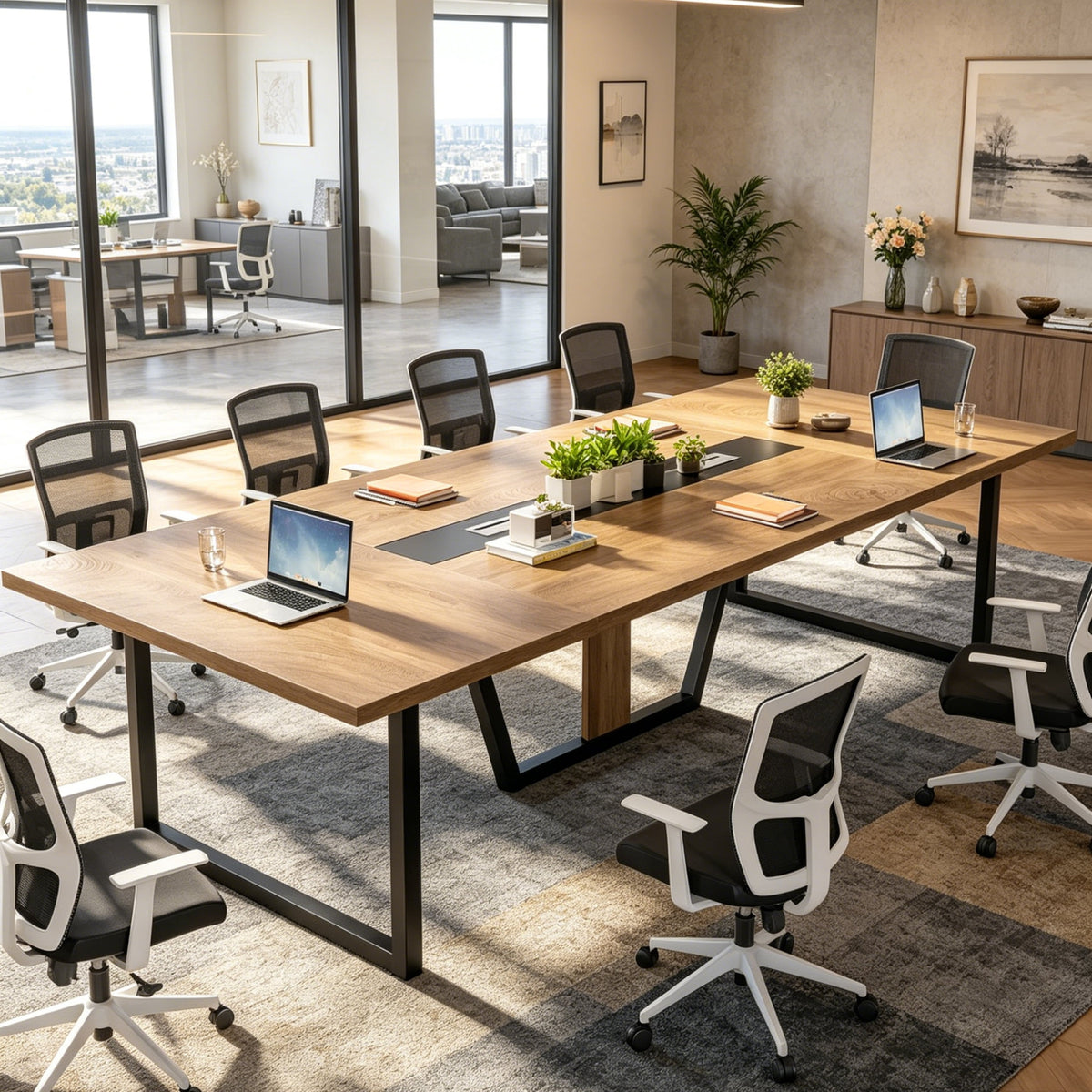 Fnova 94"Large Conference Table for 8-10 People, Modern Executive Meeting Table with Cable Management & Adjustable Feet, Heavy-Duty Office Conference Desk for Boardroom, Training Room