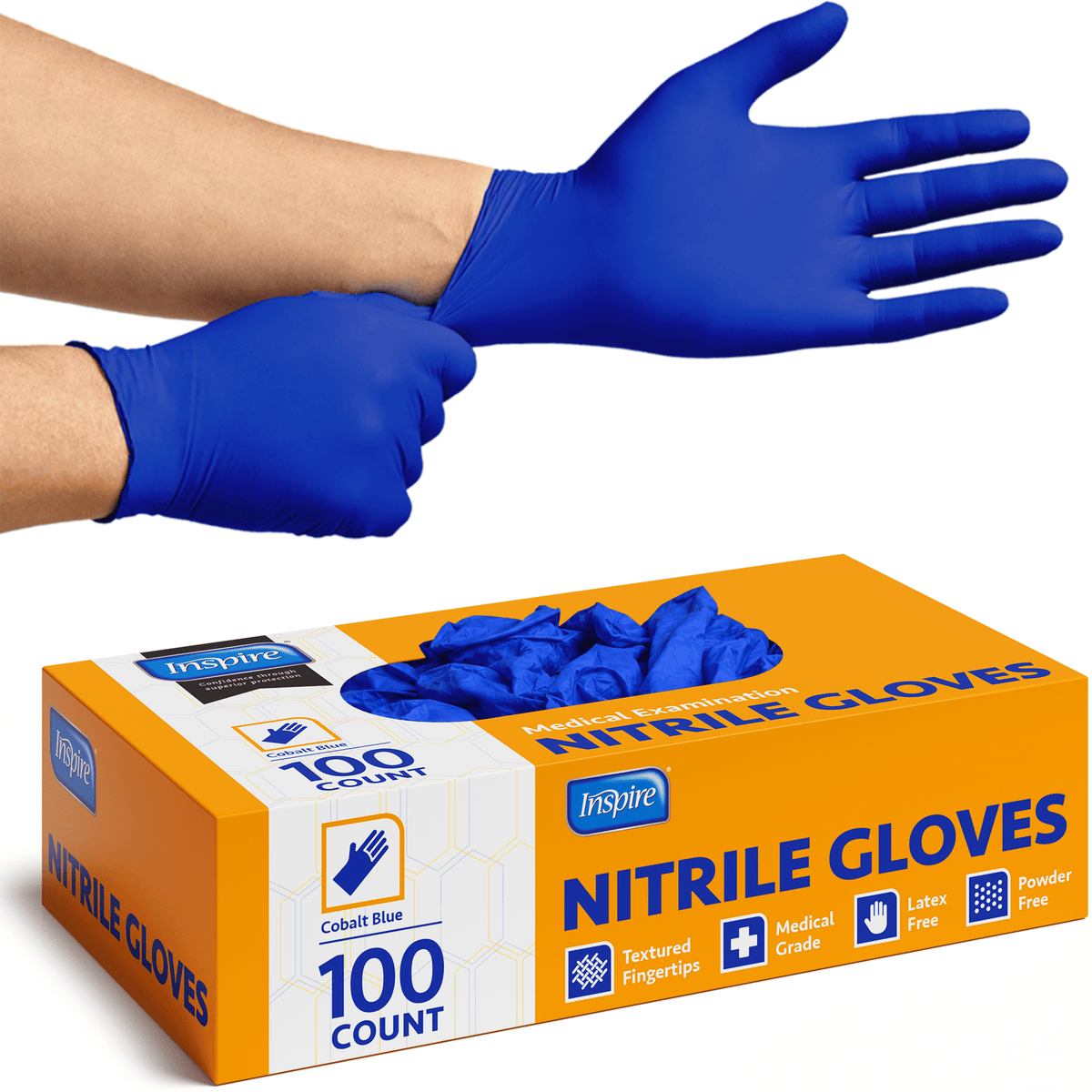Inspire Nitrile Gloves Medical Examination | 4.5 Grade The Original Quality Stretch Cobalt Blue | Disposable Latex Free Case of 1000 (Size L)