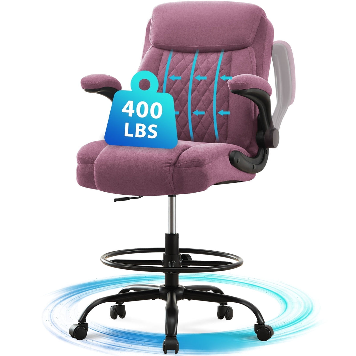 JONPONY Tall Office Chair for Standing Desk, Ergonomic High Office Chair with Adjustable Foot Ring, Flip-Up Armrests, Lumbar Support for Home office ,Dark Gray