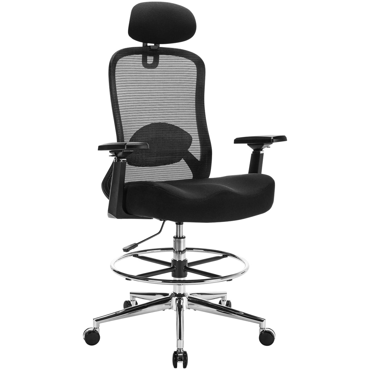 JONPONY 500lbs Big and Tall Office Chair with W-Shape Thicken Cushion, Ergonomic Office Chair with Flip-up Armrests, Breathable High Back Office Chair, Extra Wide Seat, Padded Armrests, Black
