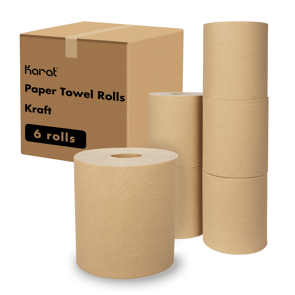 Karat Commercial Paper Towel Rolls, White, 1-Ply, 7.76 in x 750 ft, Case of 6