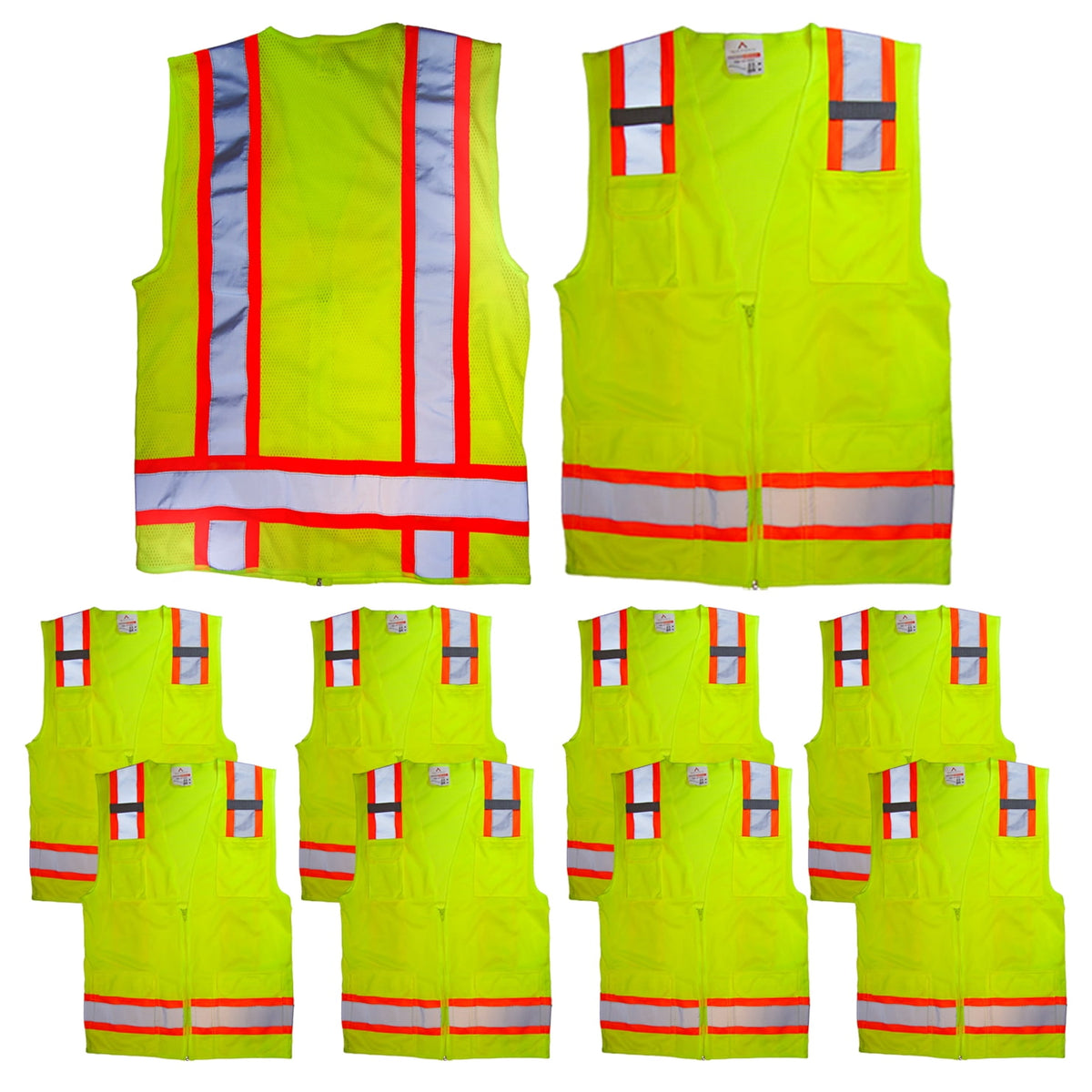 Malta Dynamics High Vis Yellow Safety Surveyor Vest, OSHA/ANSI Compliant, Large, 50 Pack