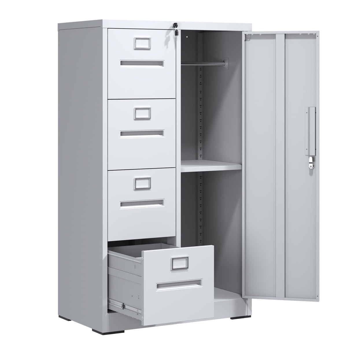 Metal Storage Vertical Filing Cabinet with Lock, Steel File Locker with 4 Drawers and 1 door for School, Living Room, Bedroom, Office