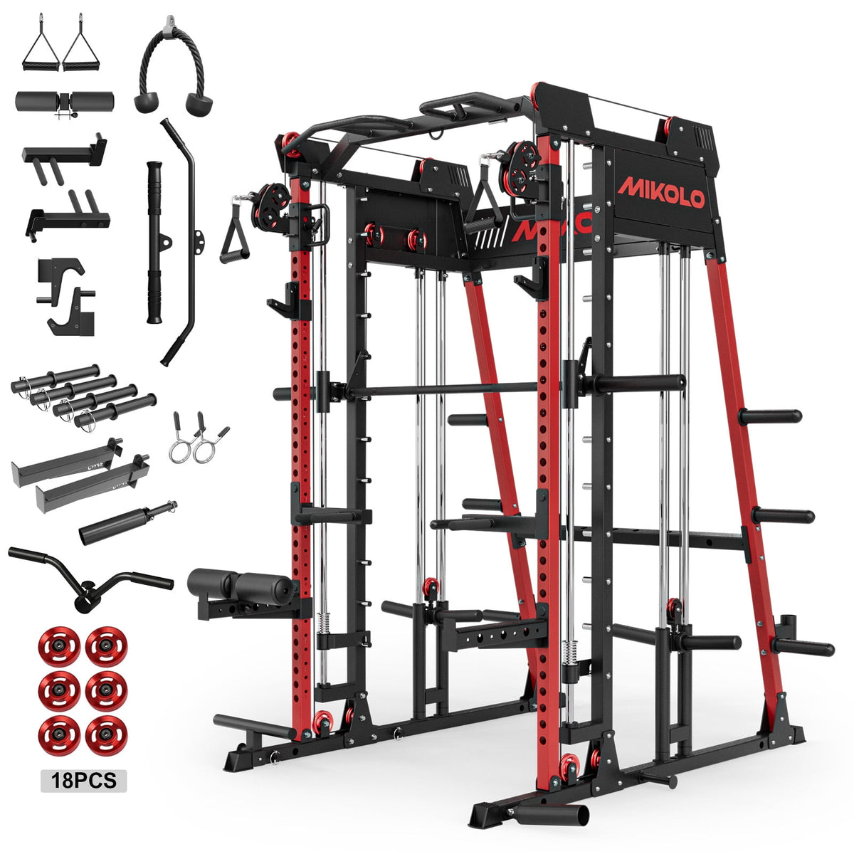 Mikolo M11 Smith Machine Home Gym, 2200LBS Power Rack with Functional Trainer, Cable Crossover, LAT Pulldown, Low Row, Landmine and Plate Storage for Full Body Strength Training