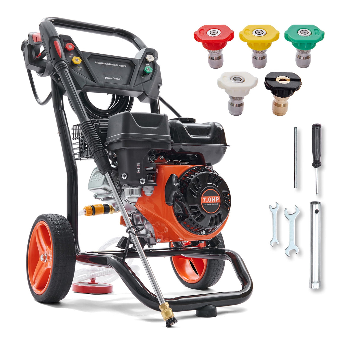KFFKFF Gas-Powered Pressure Cleaner, 3500 PSI 2.6 GPM, Aluminum Pump Equipped Pressure Washer, Spray Gun and Extension Wand Included, Set of 5 Nozzles, Suitable for Vehicles, Fences, Residences