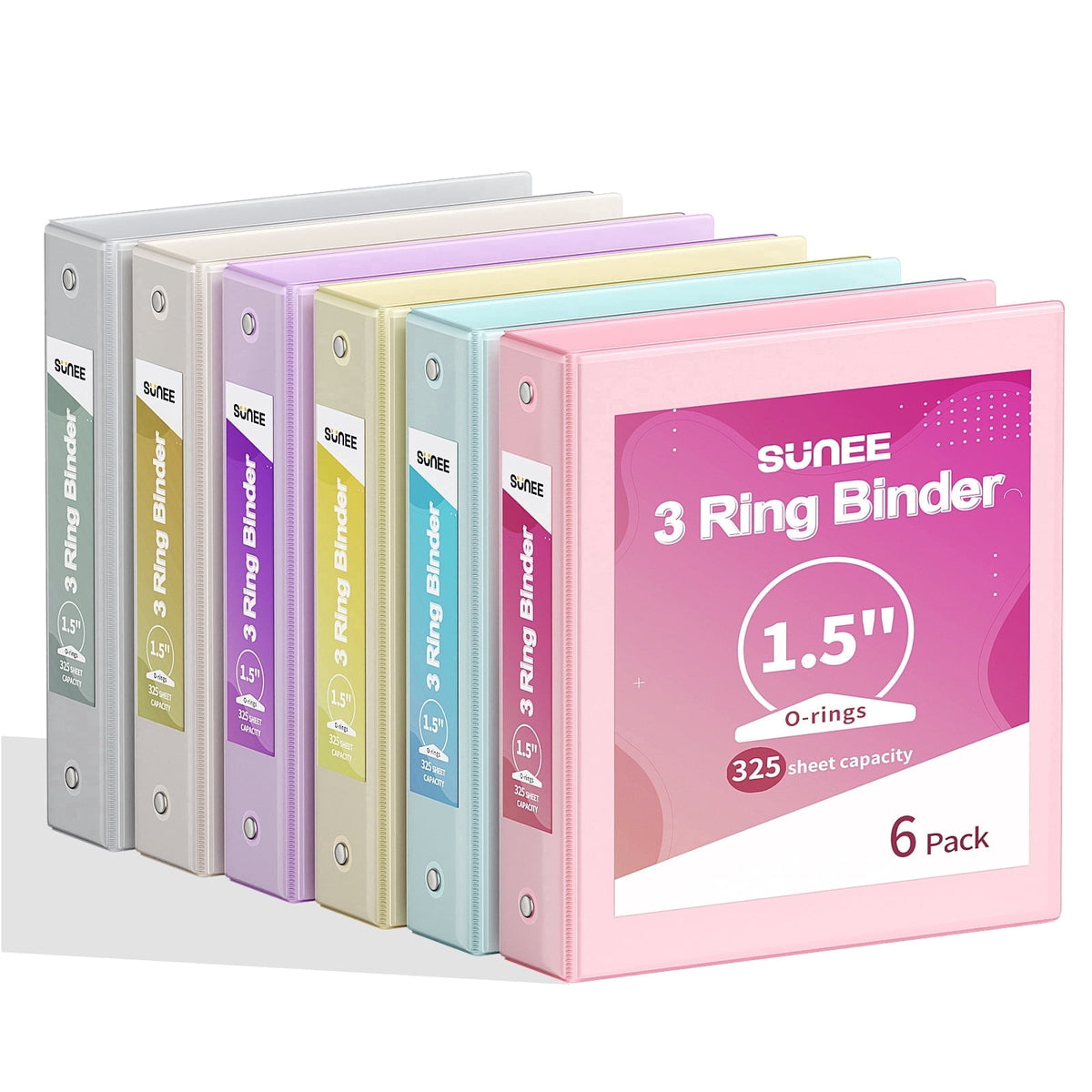 SUNEE 1.5 Inch Binders 3 Ring 6 Pack, Clear View Three Ring 1 1/2 Inch Binders PVC-Free (Fit 8.5x11 Inches) for School or Office Supplies, Classic 6 Colors