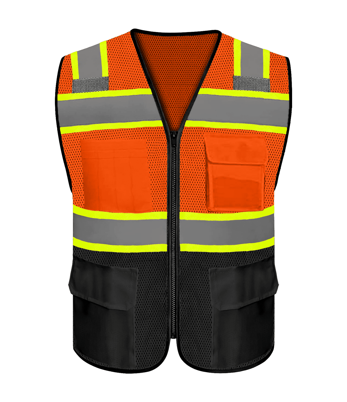 Safety Vest with 9 Pockets & Zipper Reflective High Visibility Vest Class 8 Outdoor Workwear Meets ANSI/ISEA