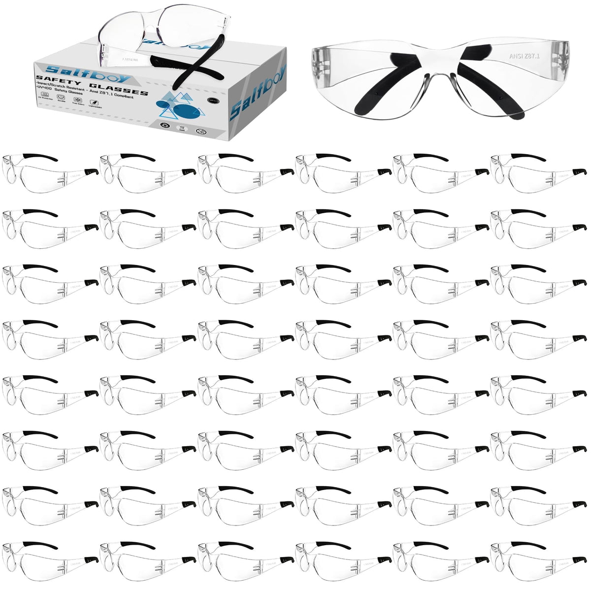 Salfboy Safety Glasses ANSI Z87.1 Anti Fog Clear Lens Safety Glasses for Men Women, Impact Resistant Scratch Resistant Protective Eyewear for Work,30 Pack