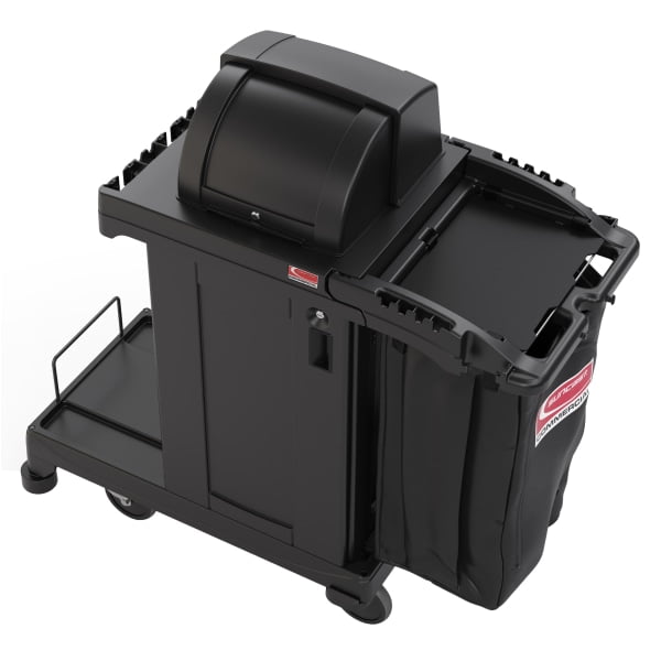 Suncast Commercial Resin Cleaning Cart, High Security, 46-5/8"H x 2-1/2"W x 43-7/16"D, Black