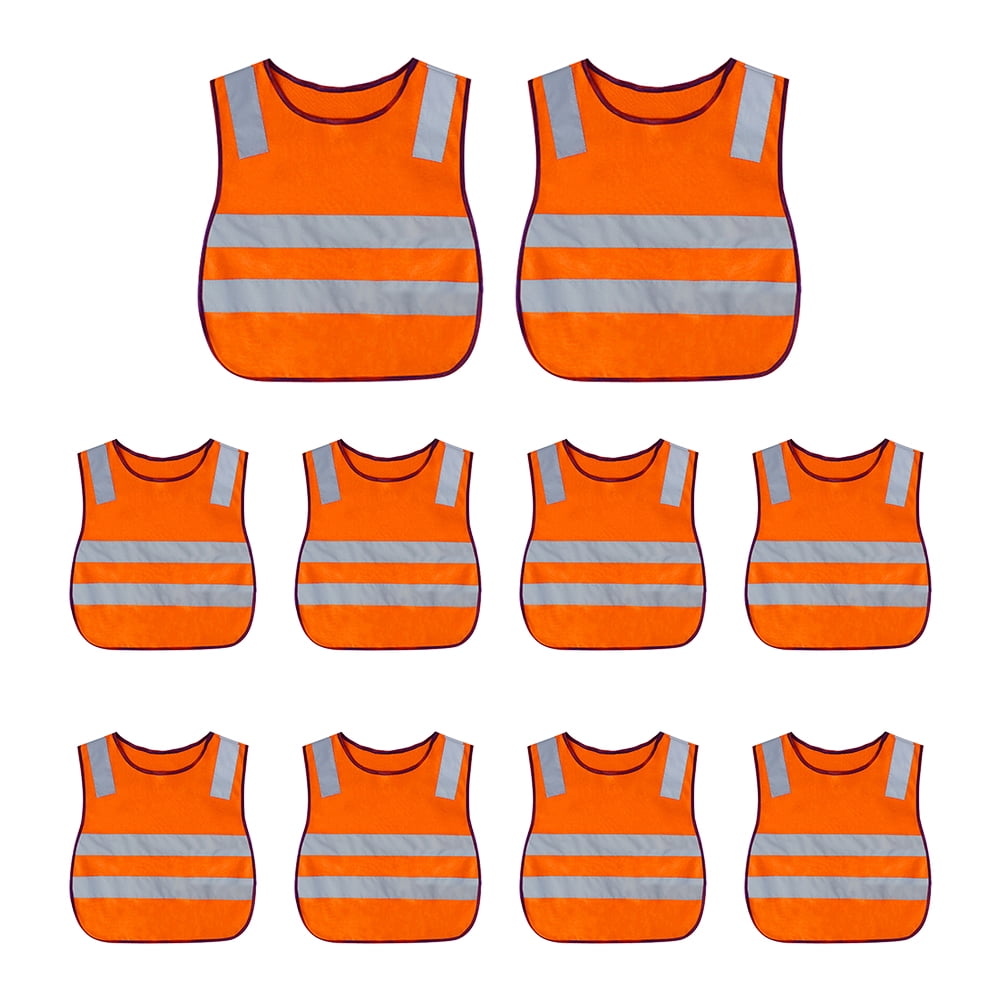 Toptie 10 Pack Child Safety Vest For Outdoors Sports, Traffic Vest Construction Worker Vest, Preschool Uniforms-NeonGreen