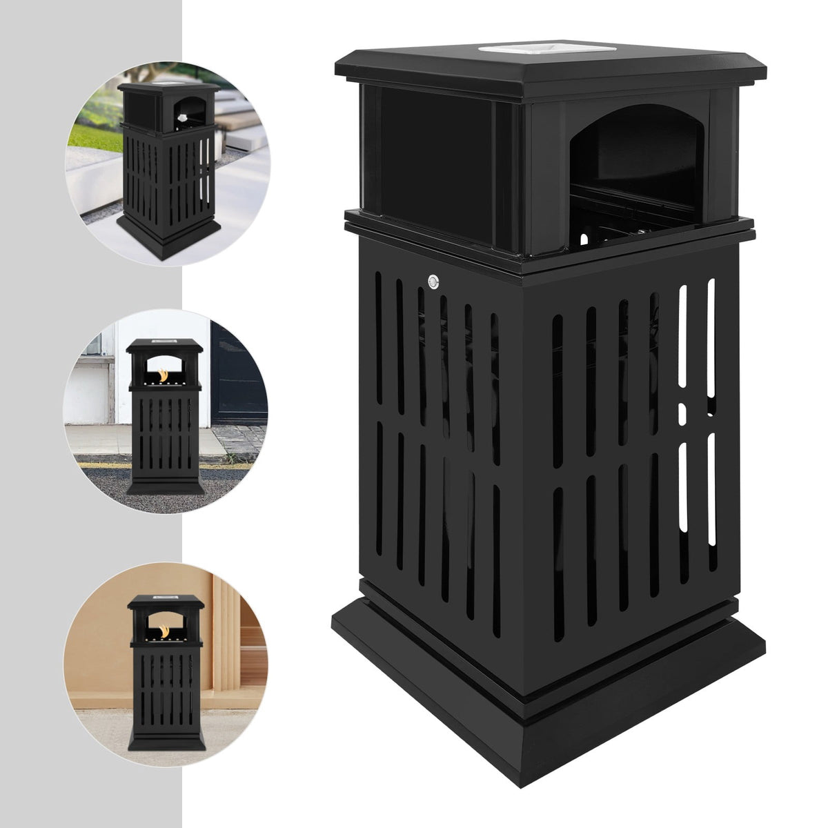 Trash Can with Lid, Large Commercial Garbage Waste for Yard Garage, Heavy Duty Industrial Waste Container (Dark Brown)