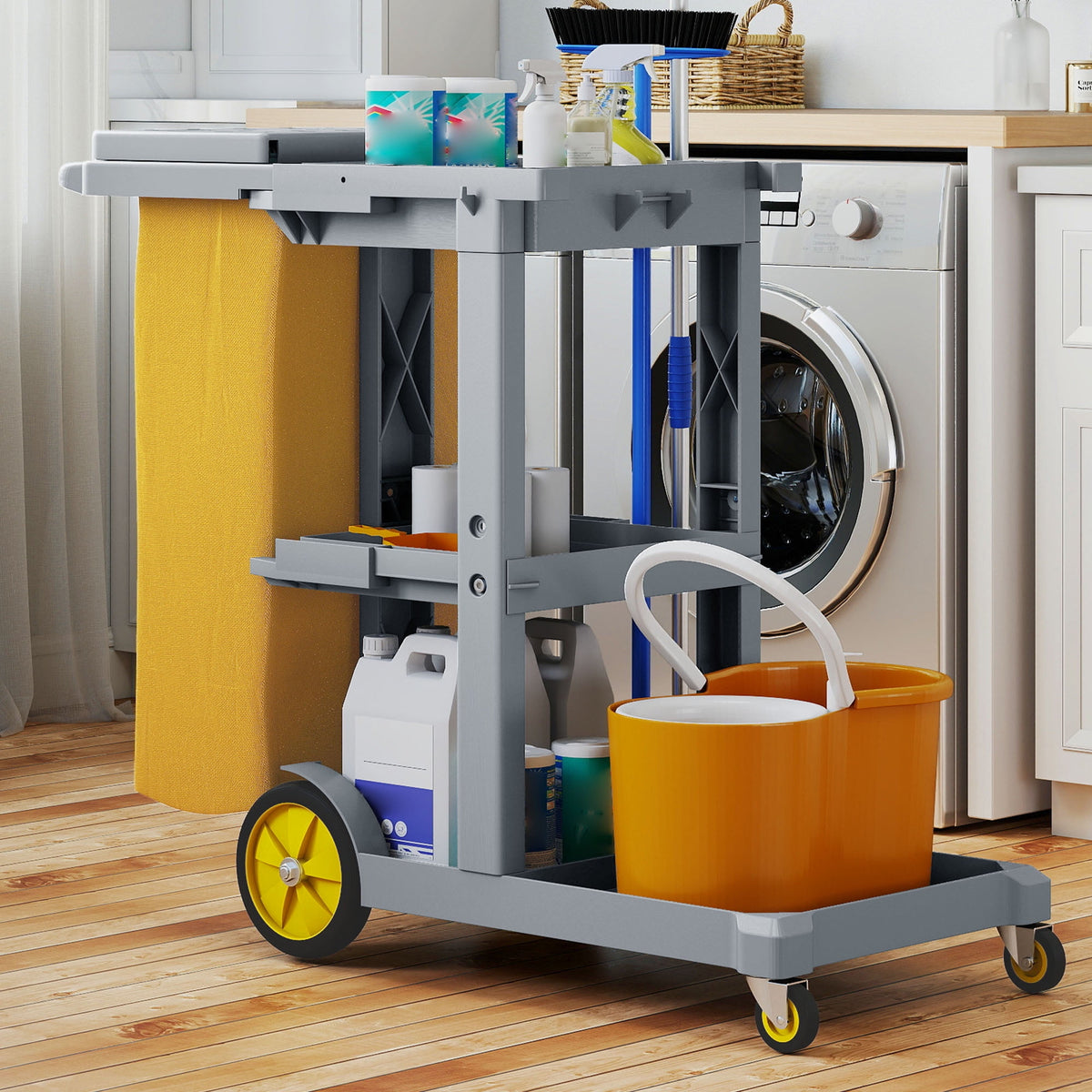 Uforic Commercial Janitorial Trolley Cleaning Cart with 25 Gallon Bag and Cover for Housekeeping, Black